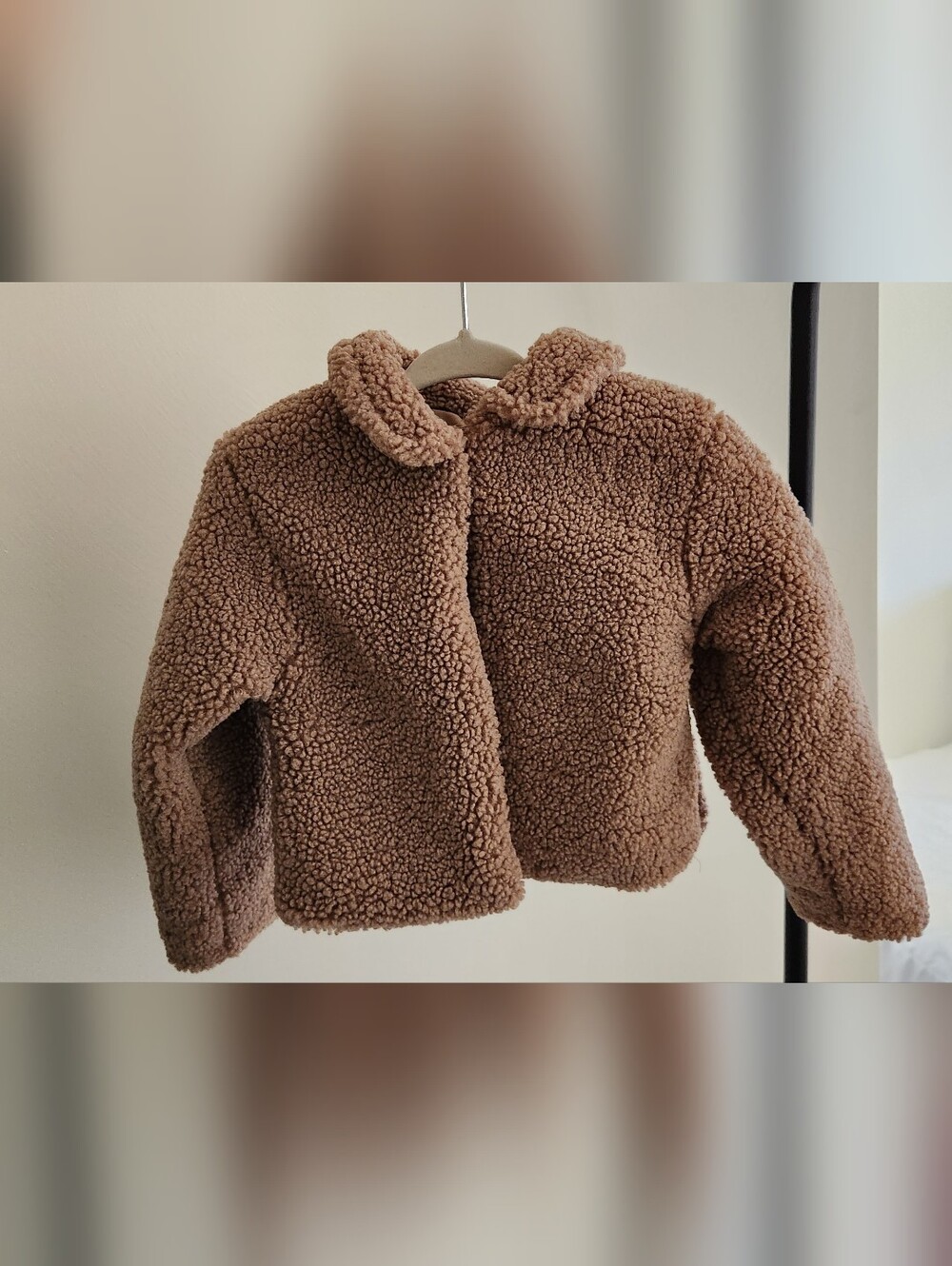 Baby Girl Cropped Sherpa Coat in Light Brown